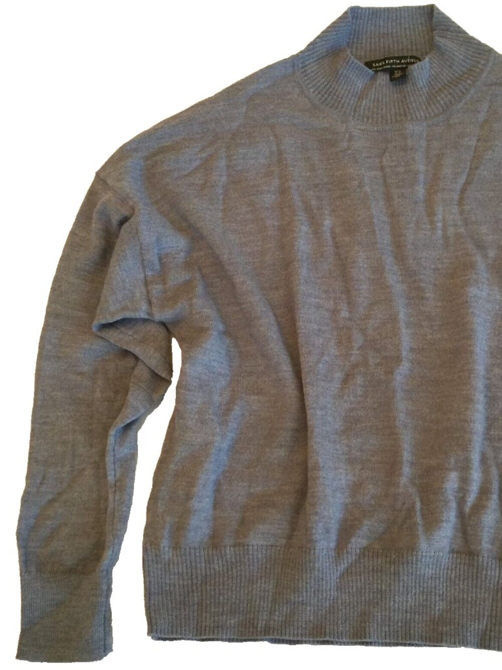 SAKS FIFTH AVENUE BLUE MERINO WOOL BLEND HIGH NECK LONG SLEEVE SWEATER WOMENS M